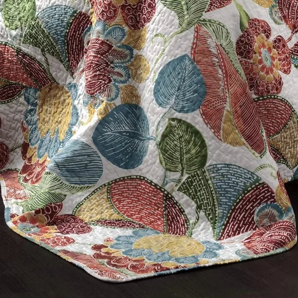 Quilt Floral Leaf Print 3 Piece Reversible Bedding Set Full/Queen Orange & Blue - Picture 4 of 5